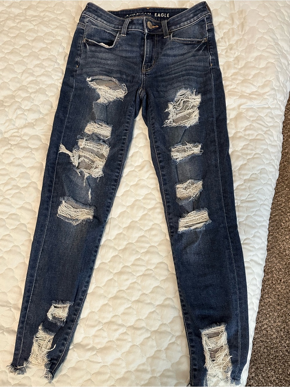 American Eagle Outfitters Dark Blue Distressed Skinny Jeans